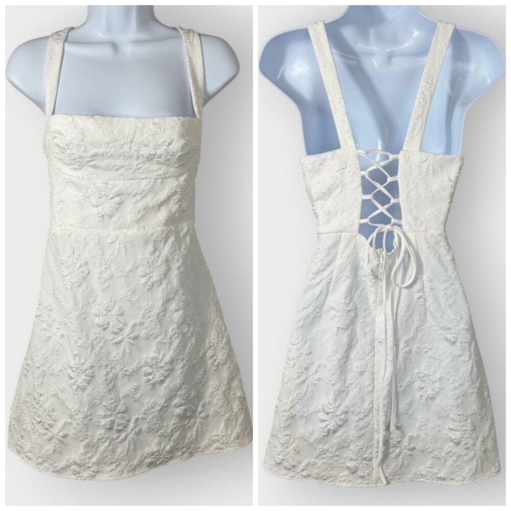 NEW Babydoll Back Lace Up Dress | L | White | Euro Summer Rush Dress Bridal
